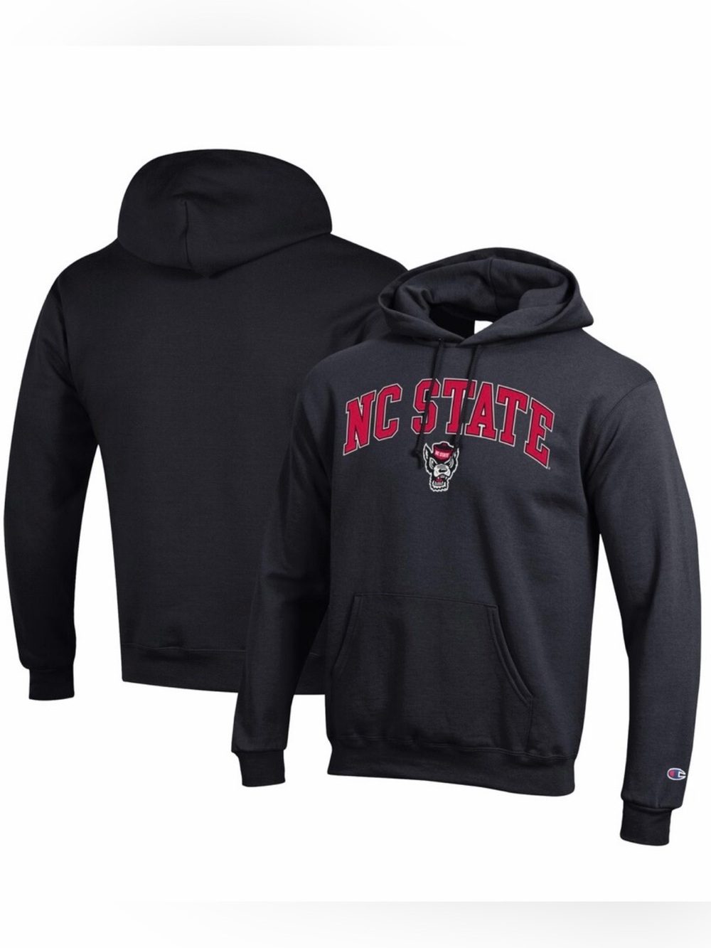 NC State Wolfpack Champion Arched Logo Fleece Pullover Hoodie - Black NWT